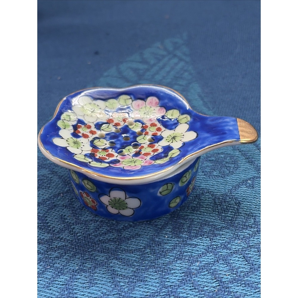 Vintage Knobler Japan Porcelain Tea Strainer Rest Black Floral